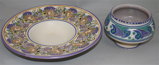 A Carter Stabler Adams broad-rimmed bowl, a similar pedestal fruit bowl, another bowl and a vase, largest bowl diameter 12.75in.